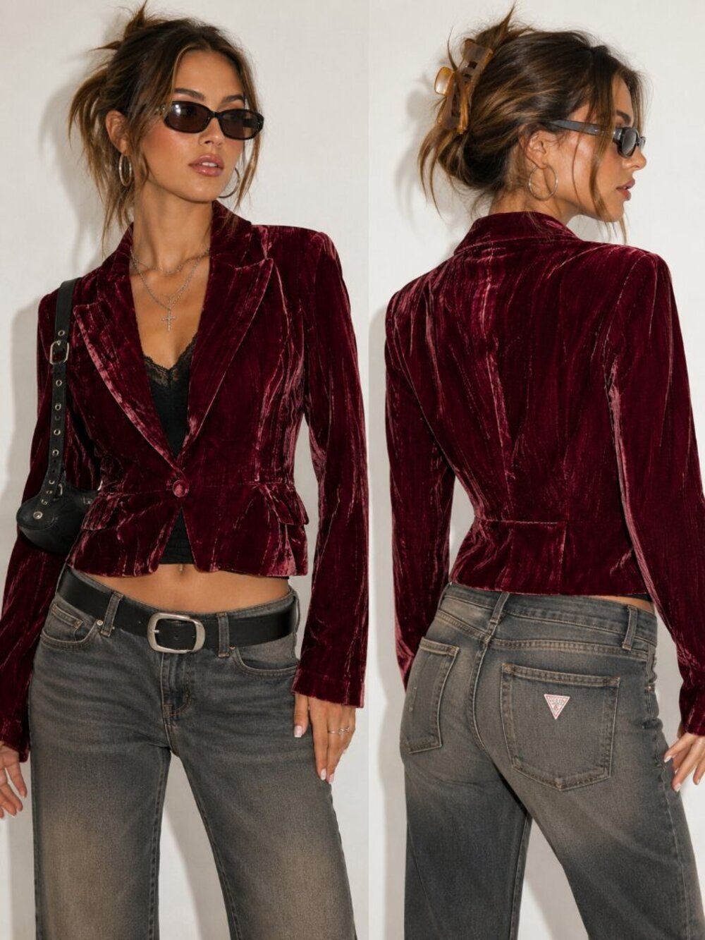 Y2K Alberto Makali Burgundy Velvet Blazer Silk Blend Jacket Size 10 Vintage